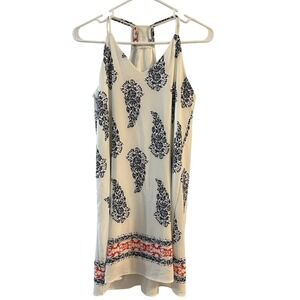 First Look White Paisley Print Spaghetti Strap Tank Tunic Made in USA Medium